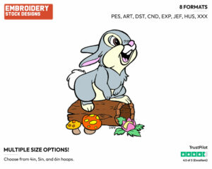 Thumper Standing On Log - Disney's Bambi - Embroidery Design in 3 sizes & 8 formats
