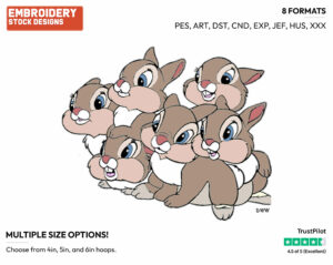 Thumper's Sisters - Disney's Bambi - Embroidery Design in 3 sizes & 8 formats