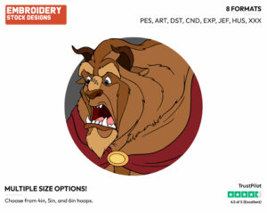Beast Growling - Disney's Beauty & The Beast - Embroidery Design in 3 sizes & 8 formats