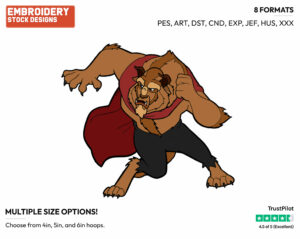 Beast - Disney's Beauty & The Beast - Embroidery Design in 3 sizes & 8 formats