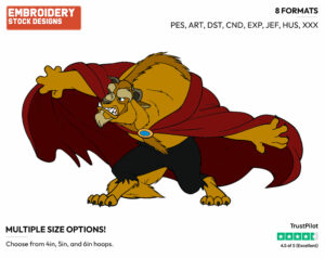 Fierce Beast - Disney's Beauty & The Beast - Embroidery Design in 3 sizes & 8 formats