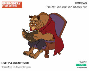 Beast Reading - Disney's Beauty & The Beast - Embroidery Design in 3 sizes & 8 formats