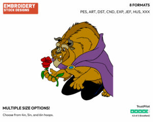 Beast Holding A Rose - Disney's Beauty & The Beast - Embroidery Design in 3 sizes & 8 formats