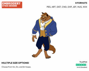 Beast Looking Dashing - Disney's Beauty & The Beast - Embroidery Design in 3 sizes & 8 formats