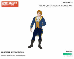 Prince Looking Dashing - Disney's Beauty & The Beast - Embroidery Design in 3 sizes & 8 formats