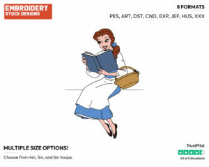 Belle Reading Her Book - Disney's Beauty & The Beast - Embroidery Design in 3 sizes & 8 formats