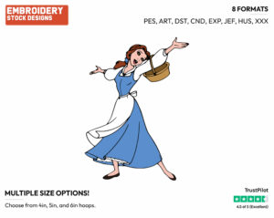 Belle Singing - Disney's Beauty & The Beast - Embroidery Design in 3 sizes & 8 formats