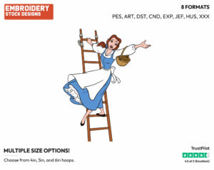 Belle On The Library Ladder, Singing - Disney's Beauty & The Beast - Embroidery Design in 3 sizes & 8 formats