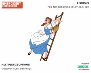 Belle On Library Ladder - Disney's Beauty & The Beast - Embroidery Design in 3 sizes & 8 formats