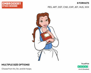 Belle Holding Book - Disney's Beauty & The Beast - Embroidery Design in 3 sizes & 8 formats