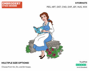 Belle Reading - Disney's Beauty & The Beast - Embroidery Design in 3 sizes & 8 formats