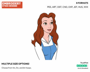 Belle Wearing Hair Down - Disney's Beauty & The Beast - Embroidery Design in 3 sizes & 8 formats