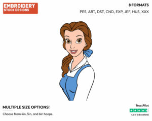Belle's Face - Disney's Beauty & The Beast - Embroidery Design in 3 sizes & 8 formats