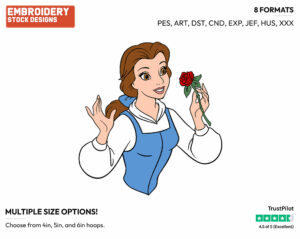 Belle, Rose - Disney's Beauty & The Beast - Embroidery Design in 3 sizes & 8 formats