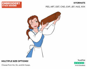 Belle Inspecting Log - Disney's Beauty & The Beast - Embroidery Design in 3 sizes & 8 formats