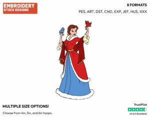 Belle With Birds - Disney's Beauty & The Beast - Embroidery Design in 3 sizes & 8 formats