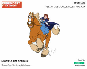 Belle Riding Philippe - Disney's Beauty & The Beast - Embroidery Design in 3 sizes & 8 formats