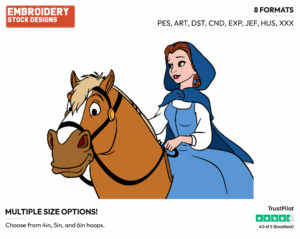 Belle Riding Philippe - Disney's Beauty & The Beast - Embroidery Design in 3 sizes & 8 formats
