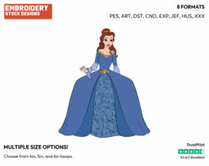 Belle Wearing Blue Ballgown - Disney's Beauty & The Beast - Embroidery Design in 3 sizes & 8 formats
