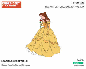 Belle Smelling A Red Rose - Disney's Beauty & The Beast - Embroidery Design in 3 sizes & 8 formats