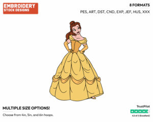 Belle Posing In Her Gold Dress - Disney's Beauty & The Beast - Embroidery Design in 3 sizes & 8 formats