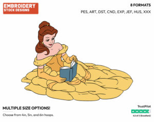 Belle Reading A Book - Disney's Beauty & The Beast - Embroidery Design in 3 sizes & 8 formats