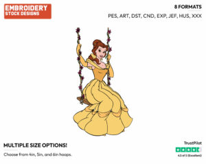 Belle Sitting On A Swing - Disney's Beauty & The Beast - Embroidery Design in 3 sizes & 8 formats