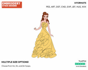 Belle In Modern Dress - Disney's Beauty & The Beast - Embroidery Design in 3 sizes & 8 formats