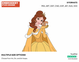 Belle Posing With Squirrel - Disney's Beauty & The Beast - Embroidery Design in 3 sizes & 8 formats