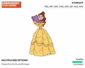 Belle Reading Book - Disney's Beauty & The Beast - Embroidery Design in 3 sizes & 8 formats
