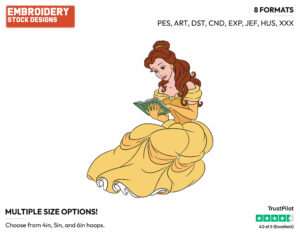 Belle Reading - Disney's Beauty & The Beast - Embroidery Design in 3 sizes & 8 formats