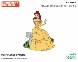 Belle Sitting, Bird - Disney's Beauty & The Beast - Embroidery Design in 3 sizes & 8 formats
