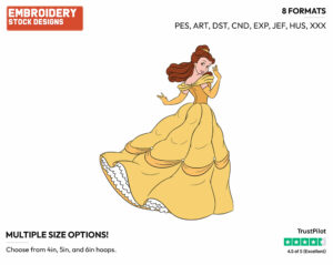 Belle Waving - Disney's Beauty & The Beast - Embroidery Design in 3 sizes & 8 formats