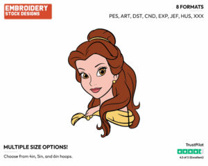 Belle's Face - Disney's Beauty & The Beast - Embroidery Design in 3 sizes & 8 formats