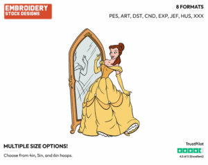 Belle Looking In Mirror - Disney's Beauty & The Beast - Embroidery Design in 3 sizes & 8 formats