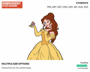 Belle Holding Princess Cupcake - Disney's Beauty & The Beast - Embroidery Design in 3 sizes & 8 formats