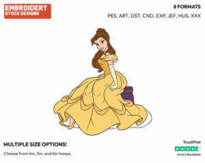 Belle Sitting Down - Disney's Beauty & The Beast - Embroidery Design in 3 sizes & 8 formats