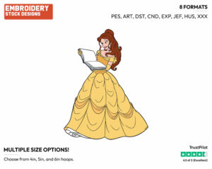 Belle Reading - Disney's Beauty & The Beast - Embroidery Design in 3 sizes & 8 formats