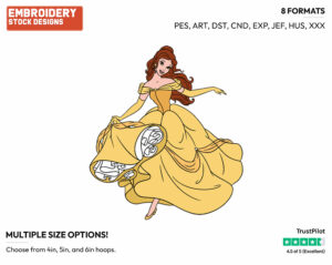 Pretty Belle - Disney's Beauty & The Beast - Embroidery Design in 3 sizes & 8 formats