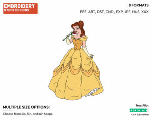 Belle Smelling Rose - Disney's Beauty & The Beast - Embroidery Design in 3 sizes & 8 formats