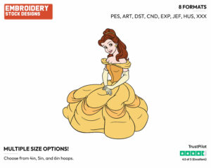 Belle Sitting Down - Disney's Beauty & The Beast - Embroidery Design in 3 sizes & 8 formats