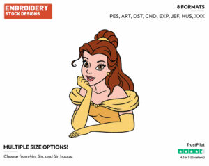 Belle's Face - Disney's Beauty & The Beast - Embroidery Design in 3 sizes & 8 formats
