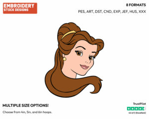 Belle's Face - Disney's Beauty & The Beast - Embroidery Design in 3 sizes & 8 formats