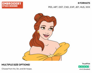 Pretty Belle - Disney's Beauty & The Beast - Embroidery Design in 3 sizes & 8 formats