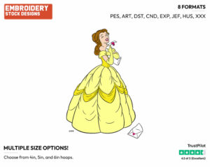 Belle Clutching Letter - Disney's Beauty & The Beast - Embroidery Design in 3 sizes & 8 formats