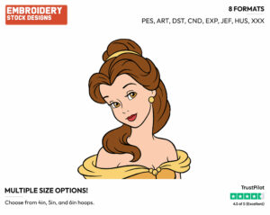 Belle's Face - Disney's Beauty & The Beast - Embroidery Design in 3 sizes & 8 formats