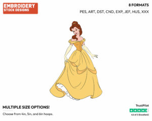 Belle In Yellow Dress - Disney's Beauty & The Beast - Embroidery Design in 3 sizes & 8 formats