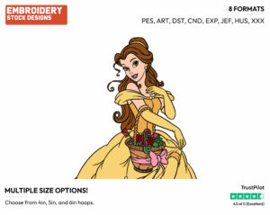 Belle, Basket Of Flowers - Disney's Beauty & The Beast - Embroidery Design in 3 sizes & 8 formats