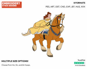 Belle Riding Philippe - Disney's Beauty & The Beast - Embroidery Design in 3 sizes & 8 formats