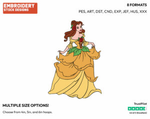 Belle Wearing A Floral Dress - Disney's Beauty & The Beast - Embroidery Design in 3 sizes & 8 formats